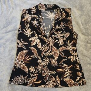 Tahari Floral Sleeveless Top - Black and Brown